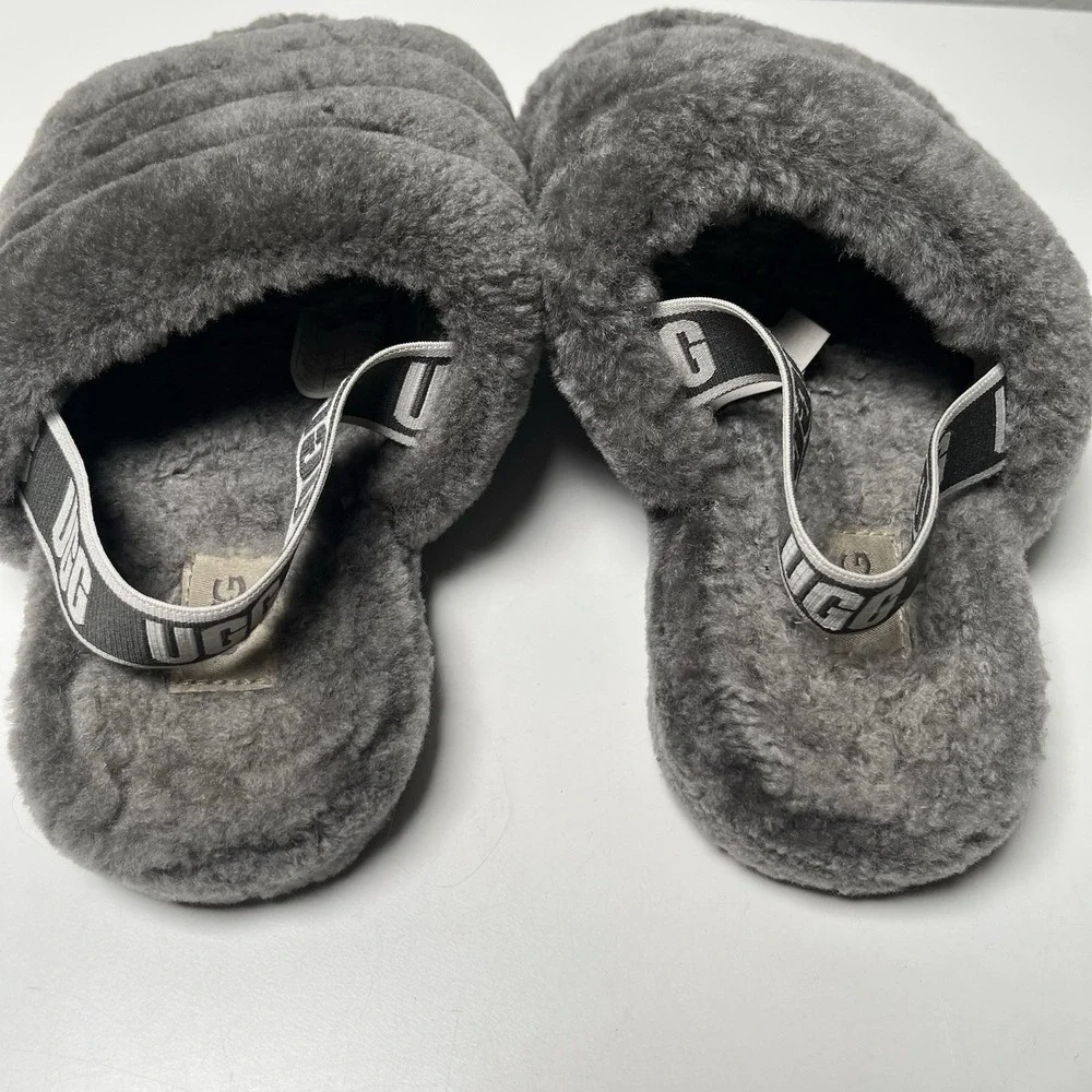 UGG Big Kids Fluff Yeah Gray Slides Slippers Sz 4 EU 36 Cozy Girls Youth Women's
